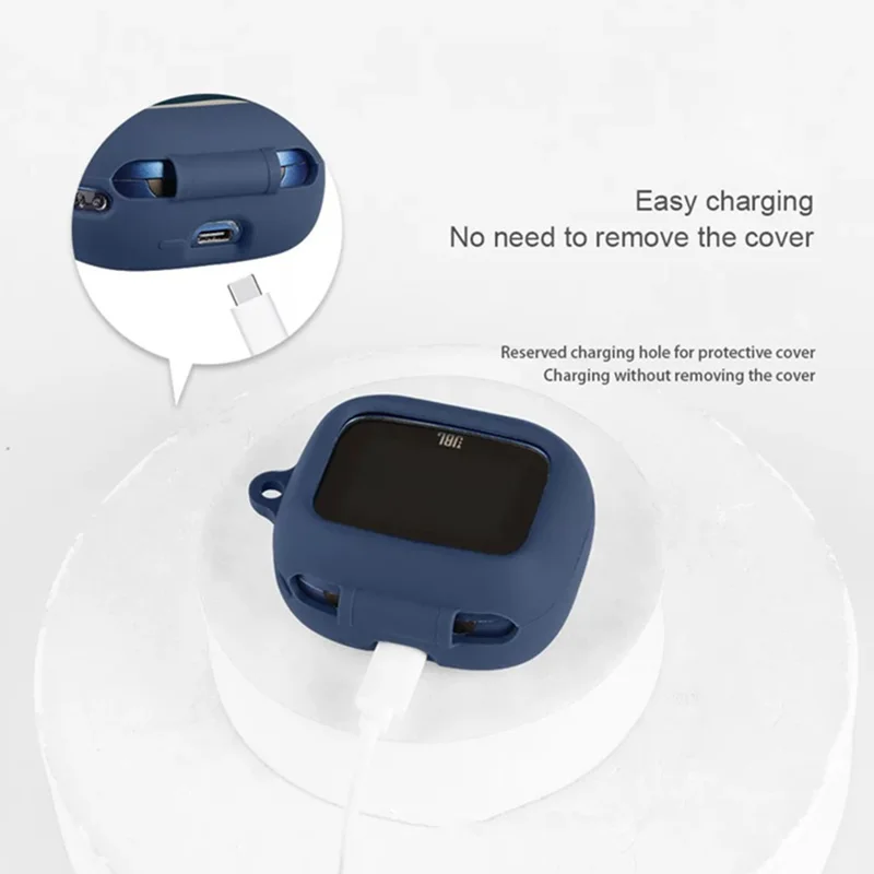 Siliconeetui til JBL Live Buds 4, beskyttende etui mod fald med hængesnoring – mørkeblåt