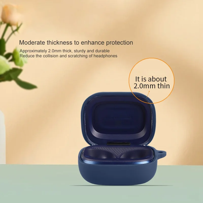 Siliconeetui til JBL Live Buds 4, beskyttende etui mod fald med hængesnoring – mørkeblåt
