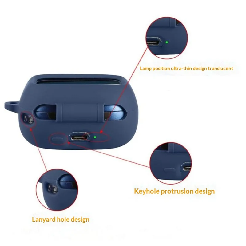 Siliconeetui til JBL Live Buds 4, beskyttende etui mod fald med hængesnoring – mørkeblåt