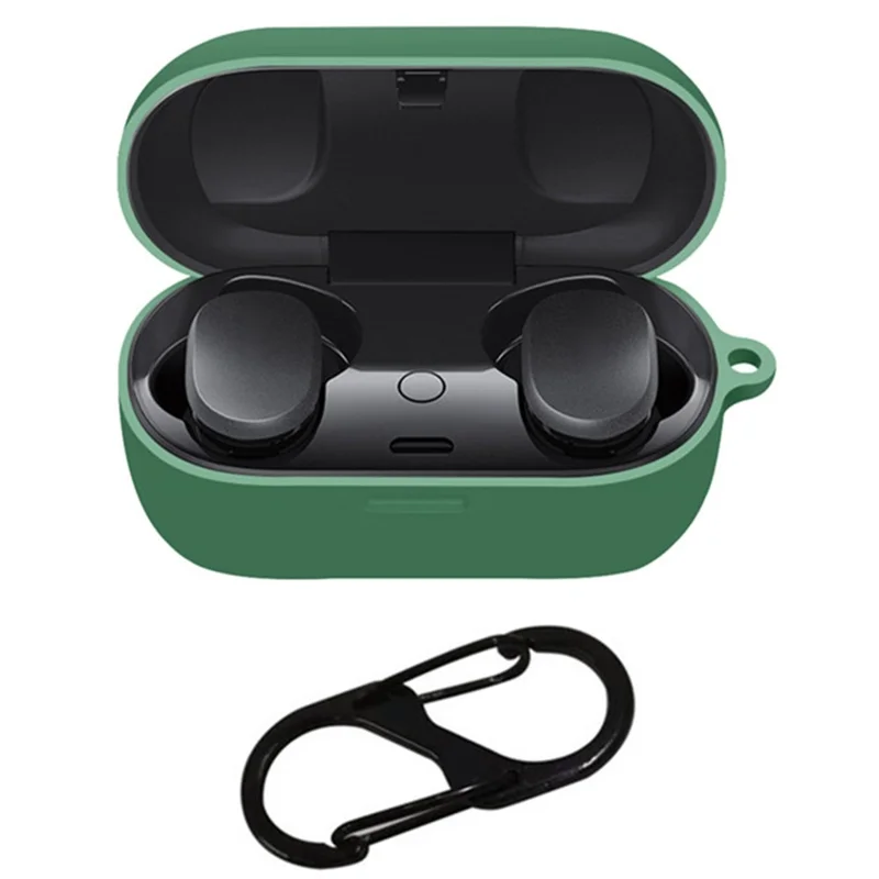 Silicone Case for Bose QuietComfort Earbuds Anti-slip Shockproof Washable Protective Cover with Carabiner Hook - Dark Green