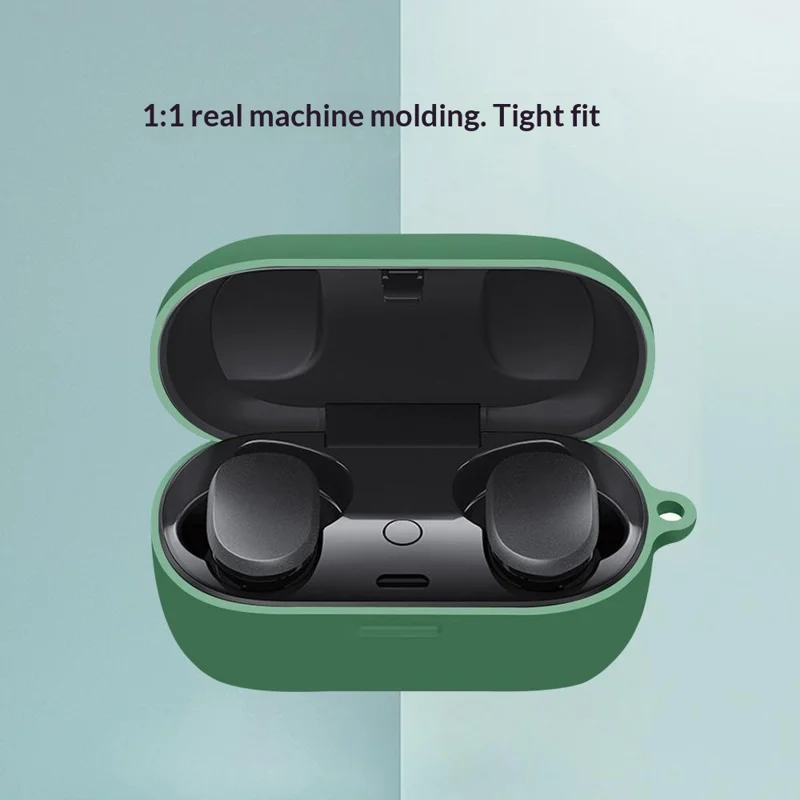 Silicone Case for Bose QuietComfort Earbuds Anti-slip Shockproof Washable Protective Cover with Carabiner Hook - Dark Green