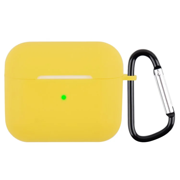 Scratch Resistant Full Protective Silicone Skin Earphone Case Cover with Carabiner for Apple AirPods 3 - Yellow