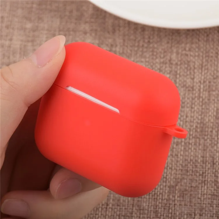 Caso de Fones de Ouvido de Silicone de Silicone de Protetor Completo Resistente a Arranhões Com Morcentam Com Mosquetão Para Apple AirPods 3 - Rosa Escuro