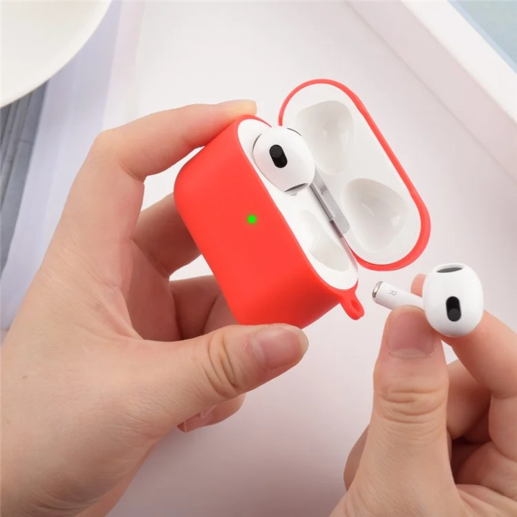 Kratzfeste Volle Schützende Silikonhauthülle Hülle Mit Karabiner Für Apfel -airpods 3 - Dunkelrosa