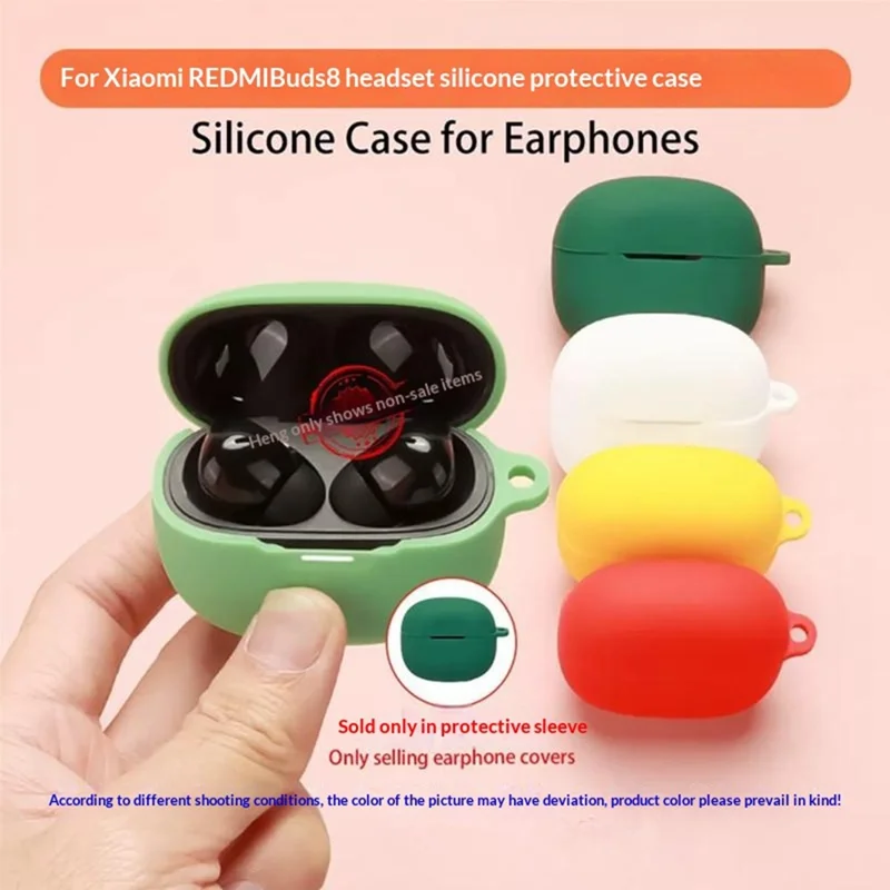 For Xiaomi Redmi Buds 8 Silicone Case Wireless Earbuds Protective Cover with Anti-Lost Buckle - Blackish Green