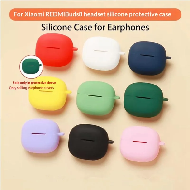 For Xiaomi Redmi Buds 8 Silicone Case Wireless Earbuds Protective Cover with Anti-Lost Buckle - Blackish Green