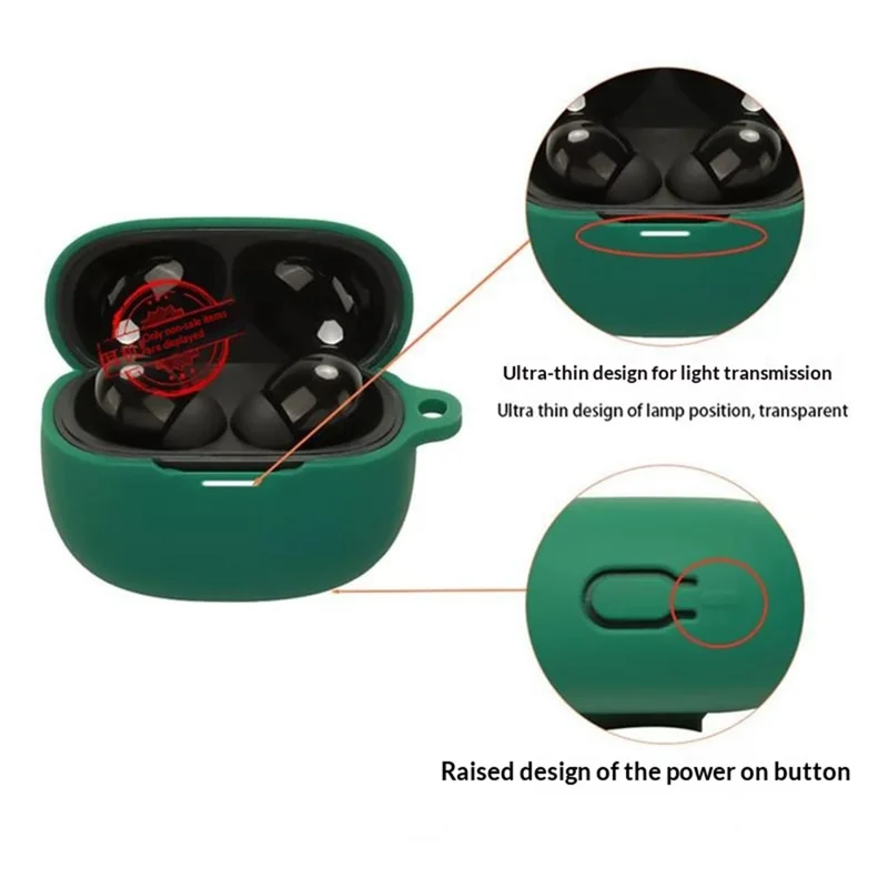 For Xiaomi Redmi Buds 8 Silicone Case Wireless Earbuds Protective Cover with Anti-Lost Buckle - Blackish Green