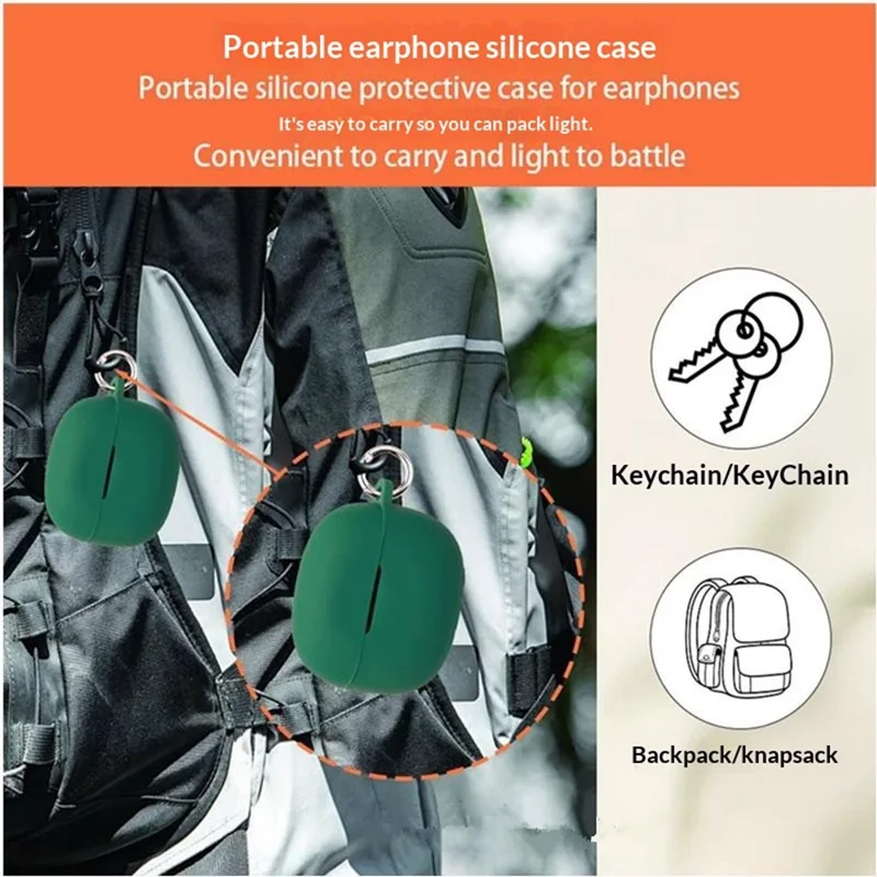 For Xiaomi Redmi Buds 8 Silicone Case Wireless Earbuds Protective Cover with Anti-Lost Buckle - Blackish Green