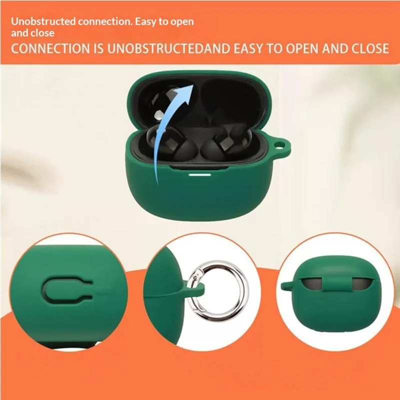 For Xiaomi Redmi Buds 8 Silicone Case Wireless Earbuds Protective Cover with Anti-Lost Buckle - Blackish Green
