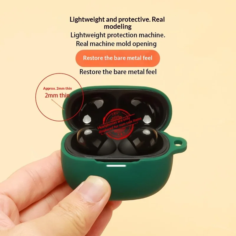 For Xiaomi Redmi Buds 8 Silicone Case Wireless Earbuds Protective Cover with Anti-Lost Buckle - Blackish Green