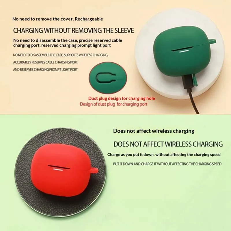For Xiaomi Redmi Buds 8 Silicone Case Wireless Earbuds Protective Cover with Anti-Lost Buckle - Blackish Green