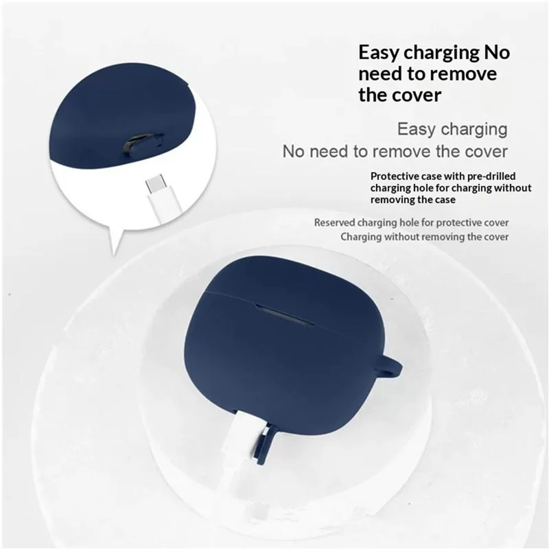 For OnePlus Buds Ace 3 Silicone Case Wireless Earbuds Protective Cover with Anti-Lost Buckle - Dark Blue