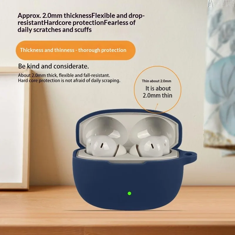 For OnePlus Buds Ace 3 Silicone Case Wireless Earbuds Protective Cover with Anti-Lost Buckle - Dark Blue