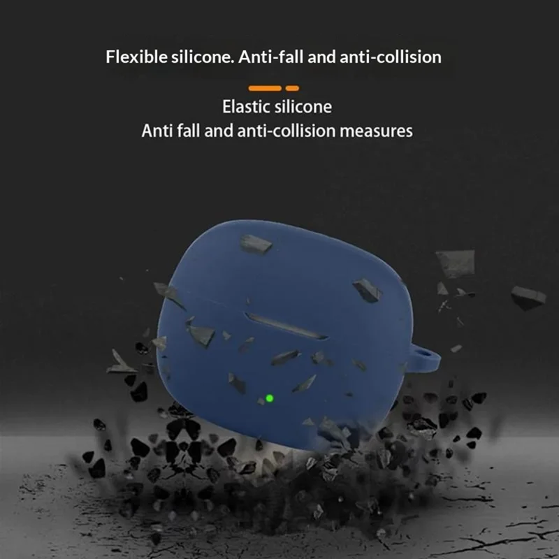 For OnePlus Buds Ace 3 Silicone Case Wireless Earbuds Protective Cover with Anti-Lost Buckle - Dark Blue