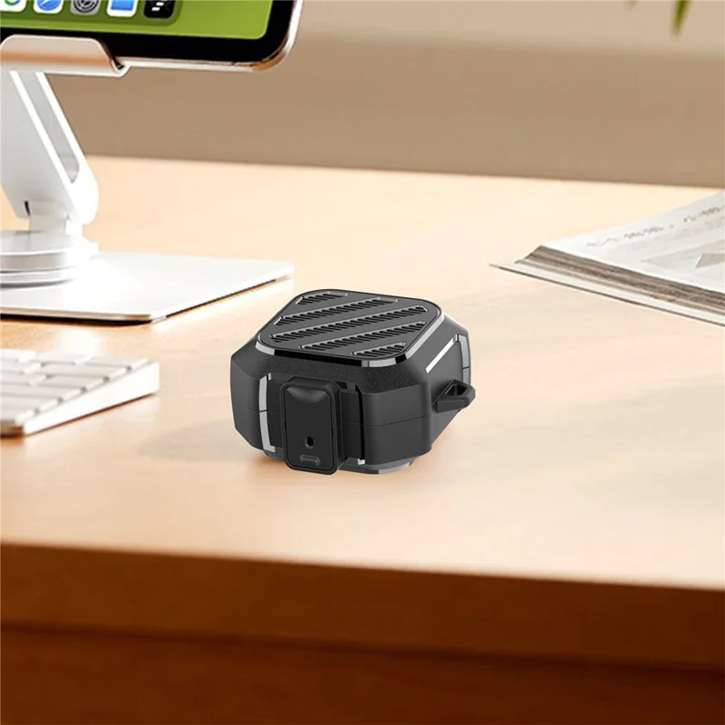 Obudowa na Samsung Galaxy Buds4 / Buds4 Pro, ukośny wzór, pokrowiec ochronny z PC i TPU z karabińczykiem – Czarny