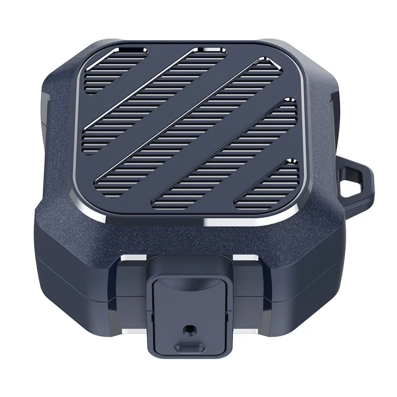 For Samsung Galaxy Buds4 / Buds4 Pro Case Diagonal Stripe Texture PC TPU Earphone Protective Cover with Carabiner - Dark Blue