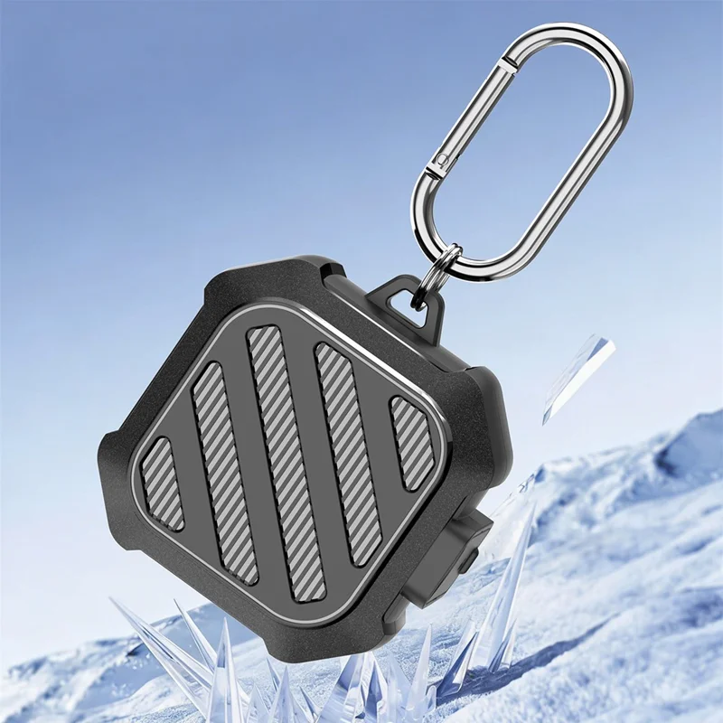 For Samsung Galaxy Buds4 / Buds4 Pro Case Diagonal Stripe Texture PC TPU Earphone Protective Cover with Carabiner - Dark Blue