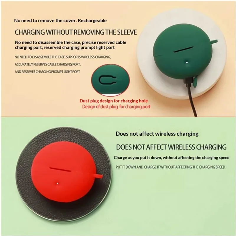 For Oppo Enco Clip2 Silicone Case Wireless Earbuds Protective Cover with Anti-Lost Buckle - Blackish Green