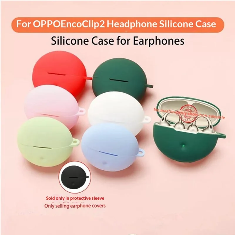 For Oppo Enco Clip2 Silicone Case Wireless Earbuds Protective Cover with Anti-Lost Buckle - Blackish Green
