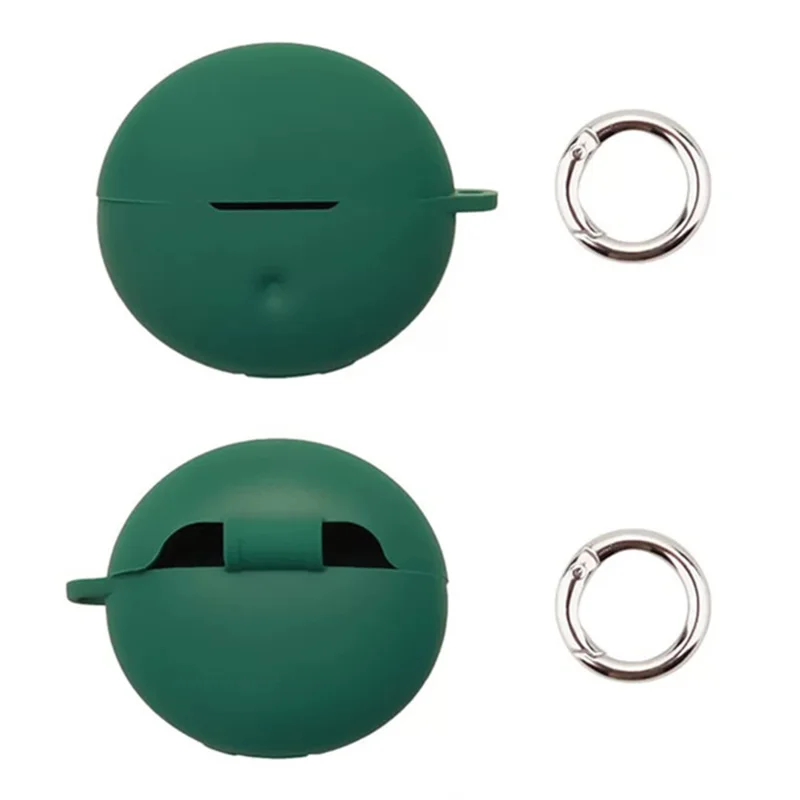 For Oppo Enco Clip2 Silicone Case Wireless Earbuds Protective Cover with Anti-Lost Buckle - Blackish Green