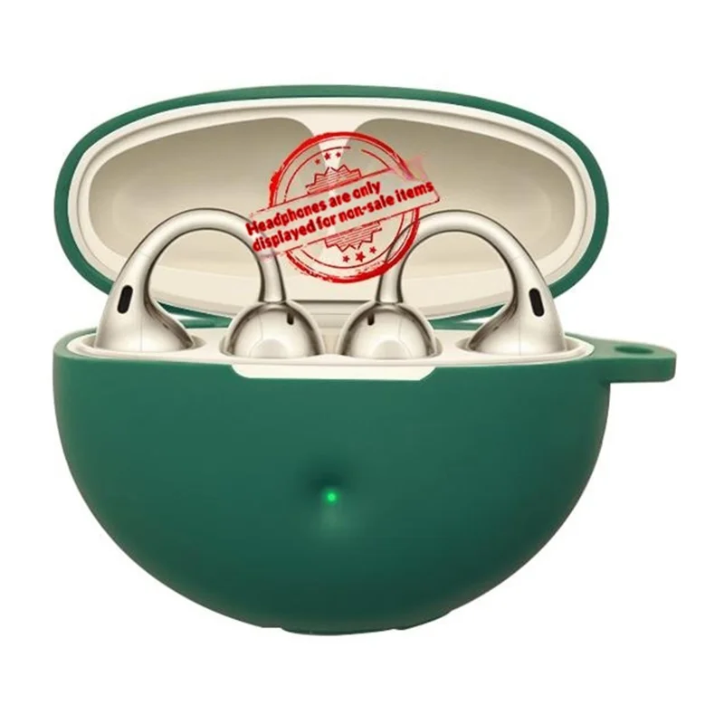 For Oppo Enco Clip2 Silicone Case Wireless Earbuds Protective Cover with Anti-Lost Buckle - Blackish Green