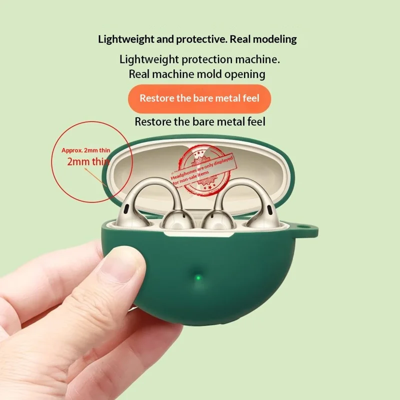 For Oppo Enco Clip2 Silicone Case Wireless Earbuds Protective Cover with Anti-Lost Buckle - Blackish Green