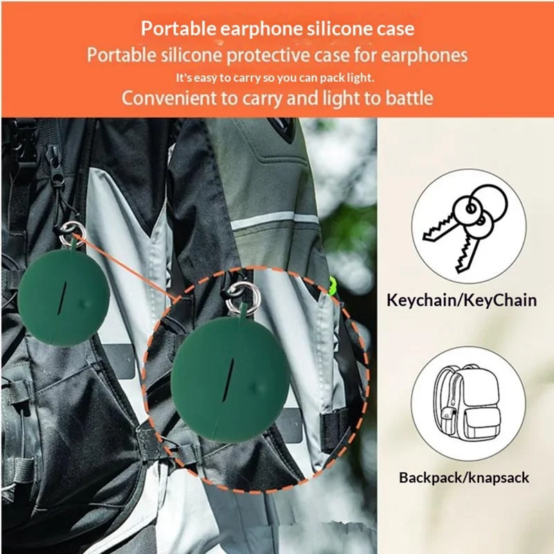 For Oppo Enco Clip2 Silicone Case Wireless Earbuds Protective Cover with Anti-Lost Buckle - Blackish Green