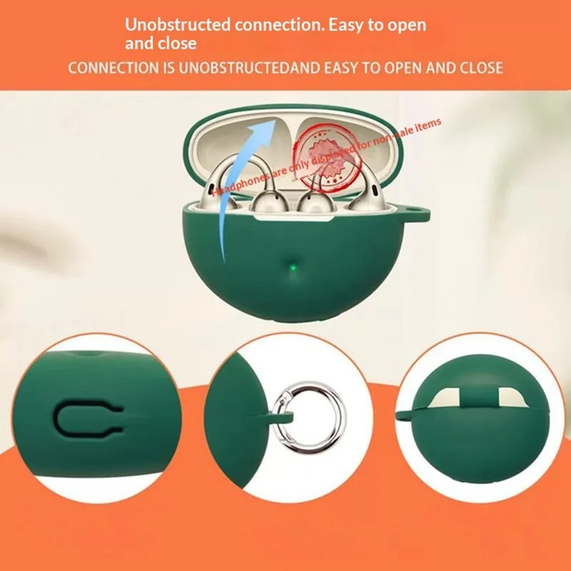 For Oppo Enco Clip2 Silicone Case Wireless Earbuds Protective Cover with Anti-Lost Buckle - Blackish Green