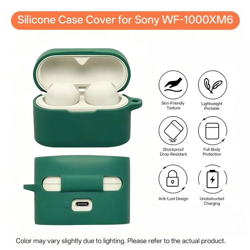 Silikoncase til Sony WF-1000XM6 Bluetooth-kompatibel høretelefon med beskyttelsesdæksel mod ridser og med hægte - Grøn