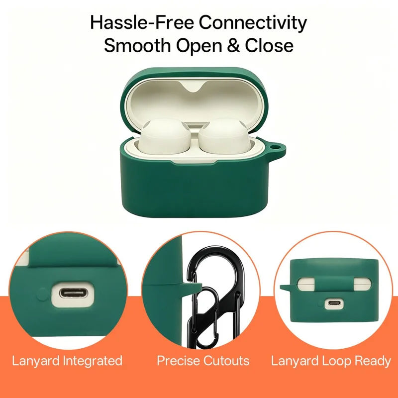 Silikoncase til Sony WF-1000XM6 Bluetooth-kompatibel høretelefon med beskyttelsesdæksel mod ridser og med hægte - Grøn