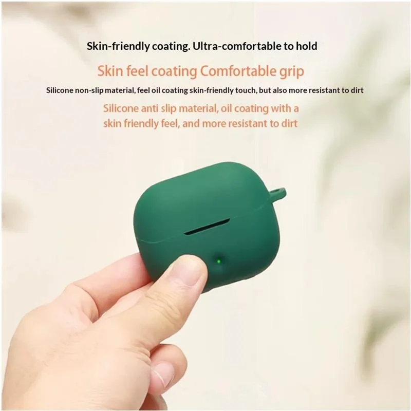 For SoundPEATS Q3 Pro Silicone Case Wireless Earbuds Protective Cover with Anti-Lost Buckle - Blackish Green