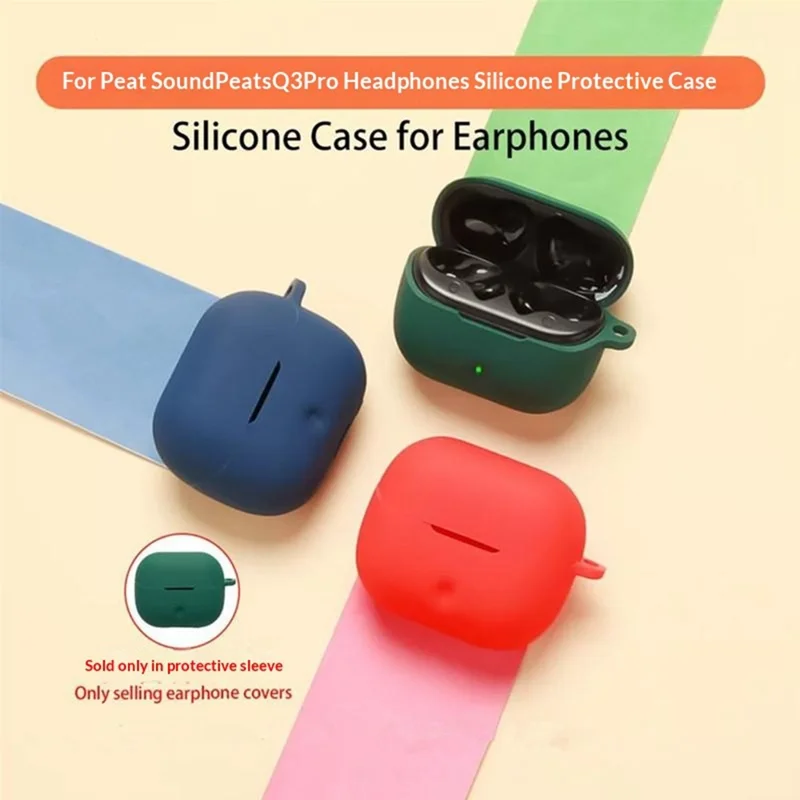 For SoundPEATS Q3 Pro Silicone Case Wireless Earbuds Protective Cover with Anti-Lost Buckle - Blackish Green