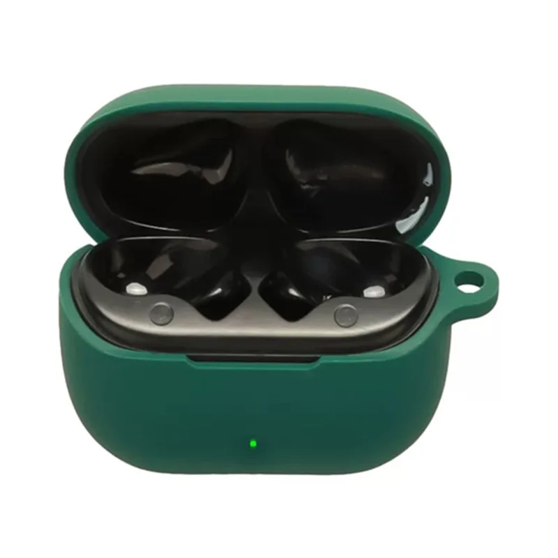 For SoundPEATS Q3 Pro Silicone Case Wireless Earbuds Protective Cover with Anti-Lost Buckle - Blackish Green