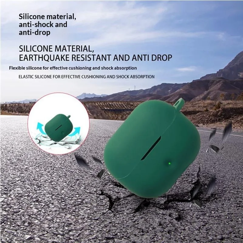 For SoundPEATS Q3 Pro Silicone Case Wireless Earbuds Protective Cover with Anti-Lost Buckle - Blackish Green