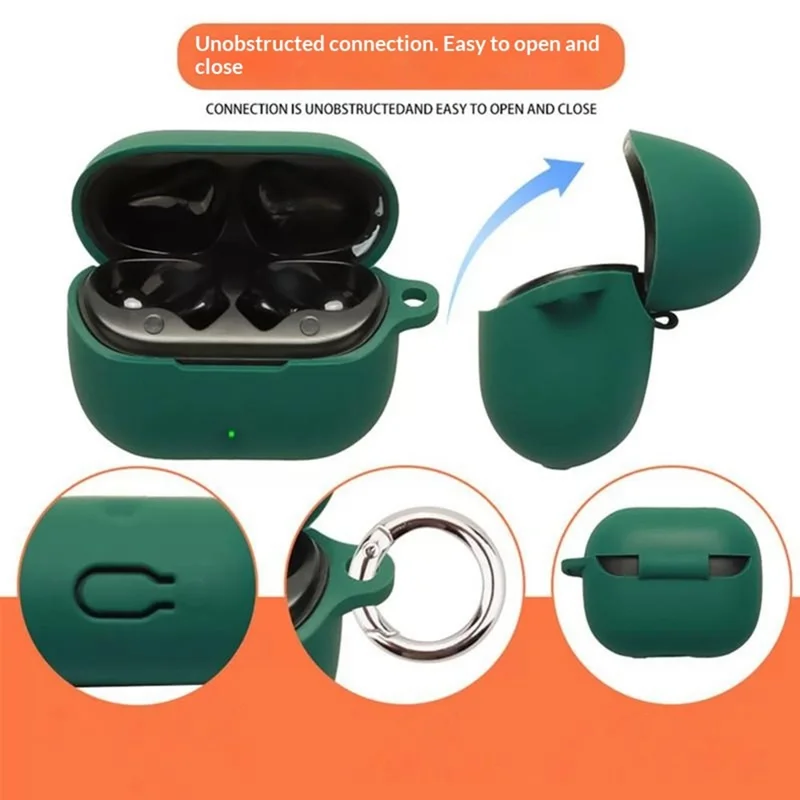For SoundPEATS Q3 Pro Silicone Case Wireless Earbuds Protective Cover with Anti-Lost Buckle - Blackish Green