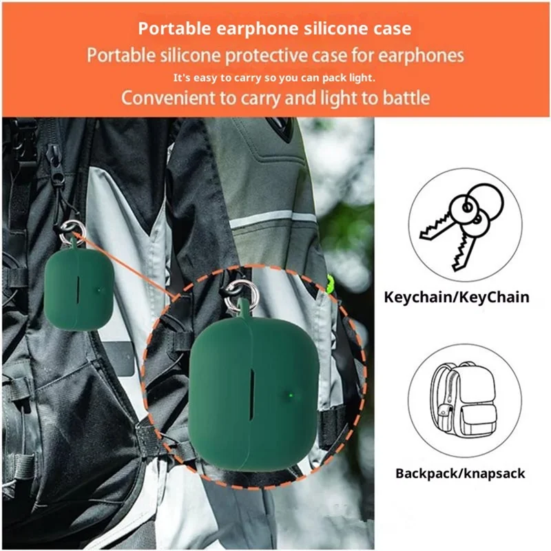 For SoundPEATS Q3 Pro Silicone Case Wireless Earbuds Protective Cover with Anti-Lost Buckle - Red
