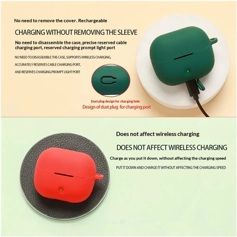 For SoundPEATS Q3 Pro Silicone Case Wireless Earbuds Protective Cover with Anti-Lost Buckle - Red