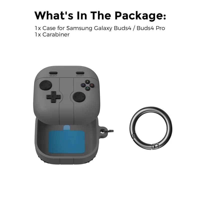 AHASTYLE WG194 For Samsung Galaxy Buds4 Pro / Buds4 Game Controller Design Silicone Case Protective Cover with Carabiner - Dark Grey
