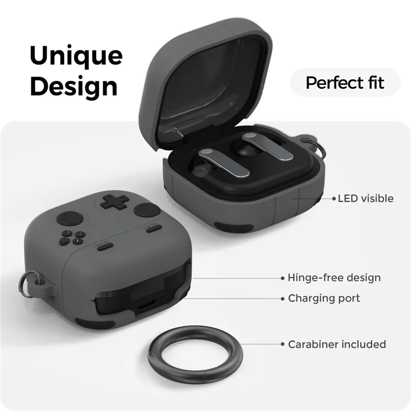 AHASTYLE WG194 For Samsung Galaxy Buds4 Pro / Buds4 Game Controller Design Silicone Case Protective Cover with Carabiner - Dark Grey
