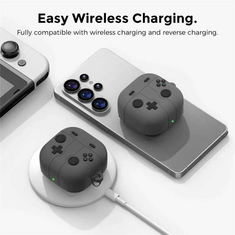 AHASTYLE WG194 For Samsung Galaxy Buds4 Pro / Buds4 Game Controller Design Silicone Case Protective Cover with Carabiner - Dark Grey