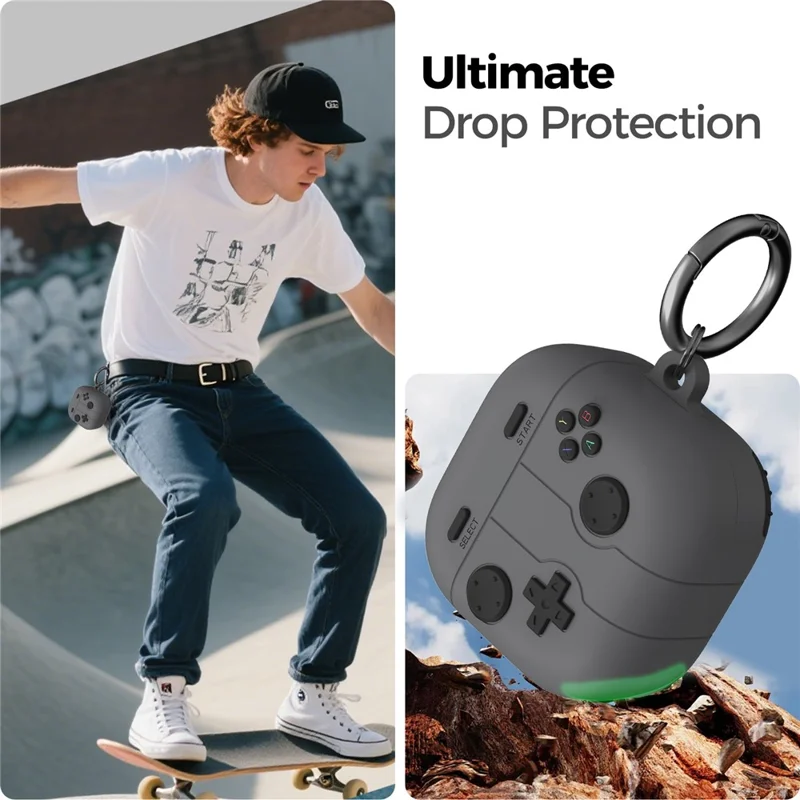 AHASTYLE WG194 For Samsung Galaxy Buds4 Pro / Buds4 Game Controller Design Silicone Case Protective Cover with Carabiner - Dark Grey
