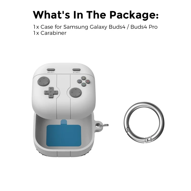 AHASTYLE WG194 For Samsung Galaxy Buds4 Pro / Buds4 Game Controller Design Silicone Case Protective Cover with Carabiner - Light Grey