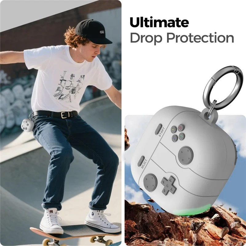 AHASTYLE WG194 For Samsung Galaxy Buds4 Pro / Buds4 Game Controller Design Silicone Case Protective Cover with Carabiner - Light Grey