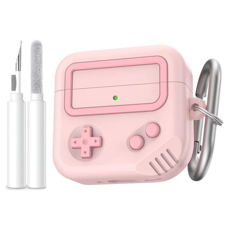 AHASTYLE JY21 For AirPods 4 Protective Case Game Console Design Split Silicone Earphone Cover with Carabiner and Cleaning Pen - Pink