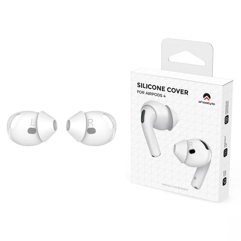 AHASTYLE PT66-4 1 Pair For AirPods 4 Silicone Ear Tips Anti-slip Noise Isolation Ear Covers - White