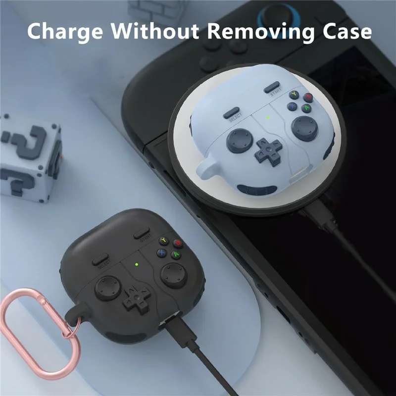 Чехол для Huawei FreeClip 2 с защитой из жидкого силикона, дизайн игрового контроллера, с карабином — синий