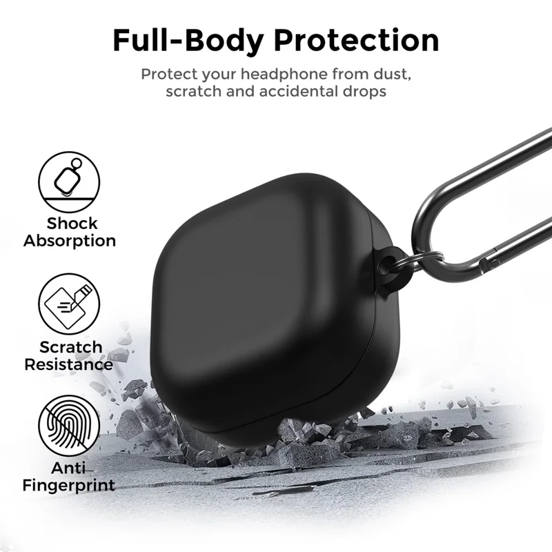 AHASTYLE WG192 для Samsung Galaxy Buds4 / Buds4 Pro силиконовый чехол 2-х частый раздельный защитный чехол с карабином - черный