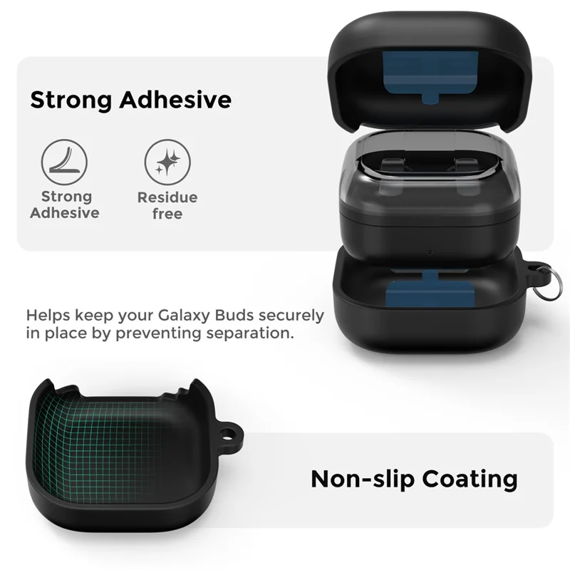 AHASTYLE WG192 для Samsung Galaxy Buds4 / Buds4 Pro силиконовый чехол 2-х частый раздельный защитный чехол с карабином - черный