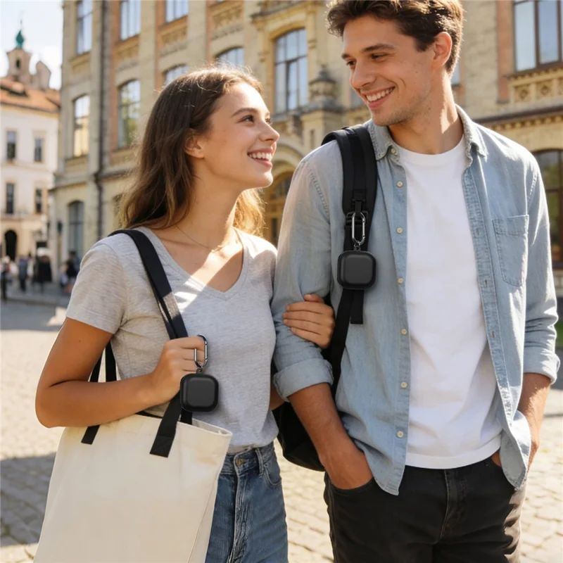 AHASTYLE WG192 для Samsung Galaxy Buds4 / Buds4 Pro силиконовый чехол 2-х частый раздельный защитный чехол с карабином - черный