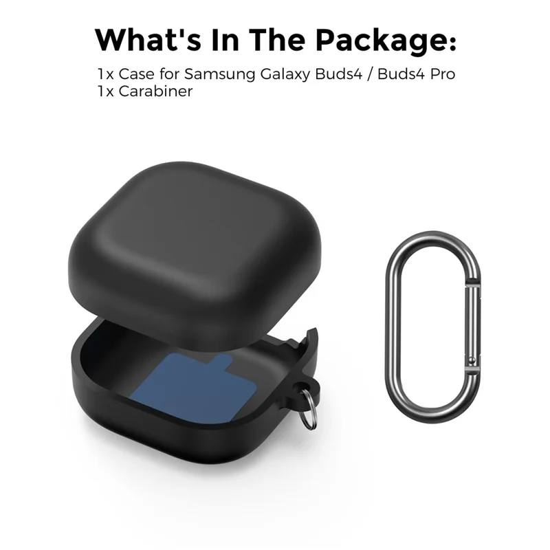 AHASTYLE WG192 для Samsung Galaxy Buds4 / Buds4 Pro силиконовый чехол 2-х частый раздельный защитный чехол с карабином - черный